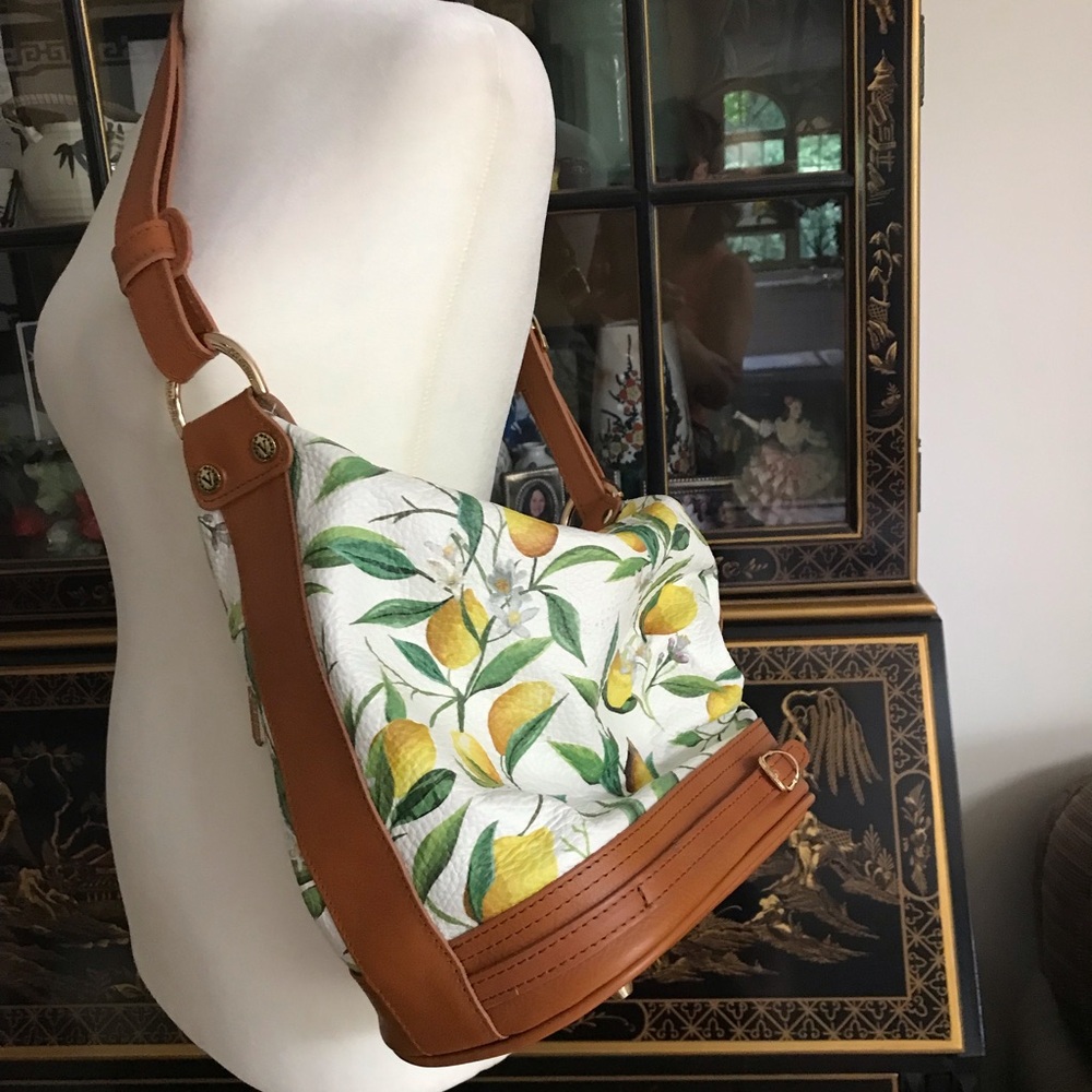 Valentina White and Green Shoulder Bag with Floral Accents